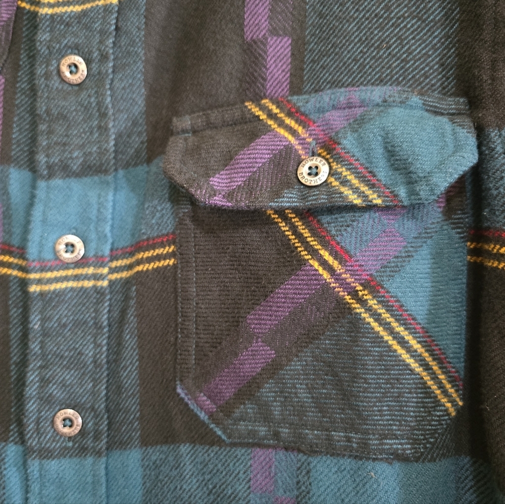 Howler Brothers Harker's Long Sleeve Plaid Flannel Medium Blue Purlpe Black - Picture 7 of 11
